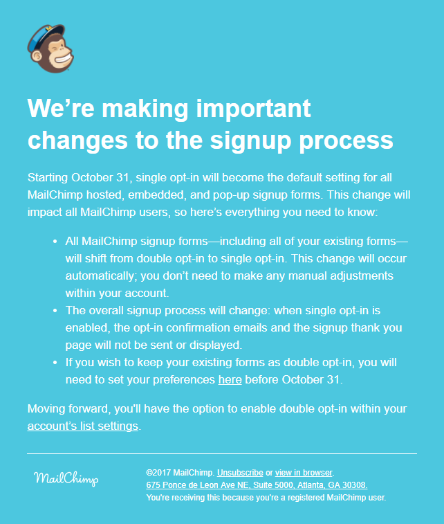 Mailchimp single opt-in