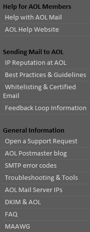AOL postmaster menu